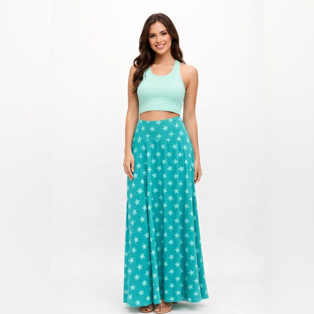 LuLaRoe Teal Star-Print Maxi Skirt